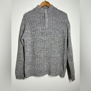 Marks & Spencer Vintage Knit Cotton Sweater 4 buttons Gray Mock Neck Size L